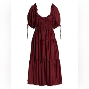 En Saison Puff Sleeve Tiered Cotton Midi-Dress
